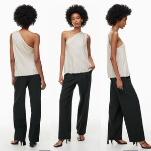 NWT Aritzia Babaton Soto Satin Blouse in Matte Pearl Size Medium One-Shoulder